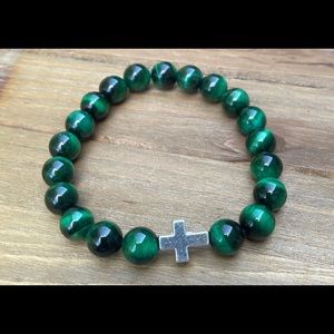 Men’s handmade green tiger eye beaded bracelet